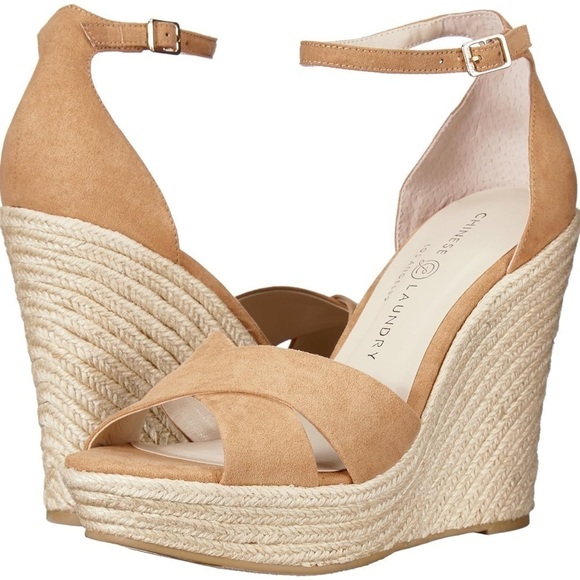 Chinese Laundry Morgan Micro Suede ankle strap wedge heels Camel sandals Sz 10 - Picture 1 of 16